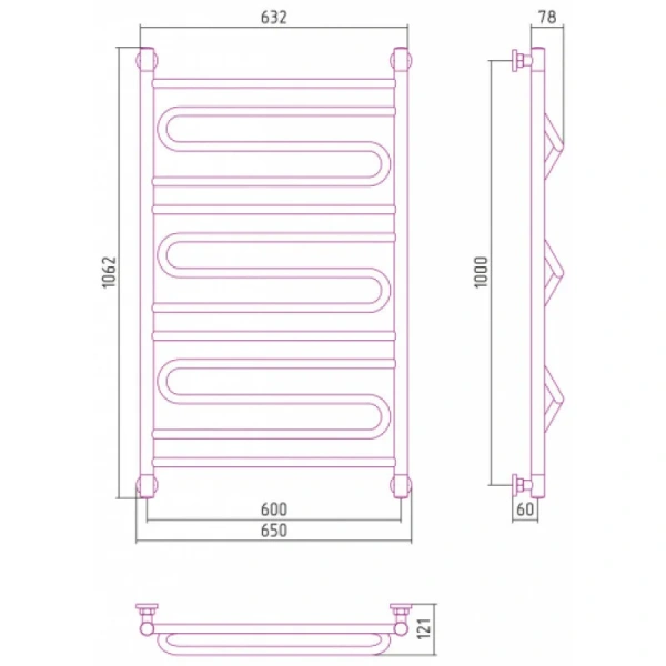 Полотенцесушитель водяной Сунержа Элегия+ 60х100 см белый матовый 30-0205-1060 (детальная фотография), современные, hi-tech