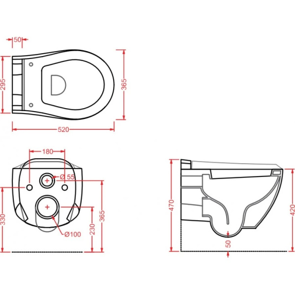 Схема (детальная фотография), без бачка, со скрытым бачком
