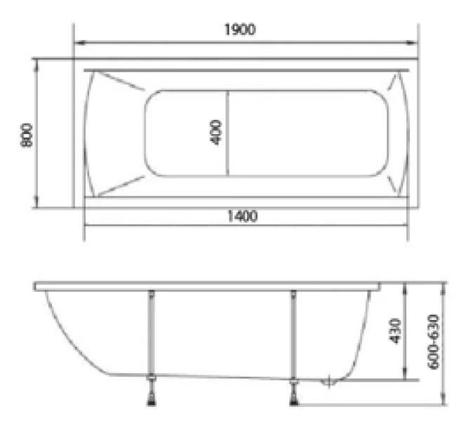 Ванна акриловая Creto Modalia 9-19080, 190 x 80 MG, белый (детальная фотография), акриловые