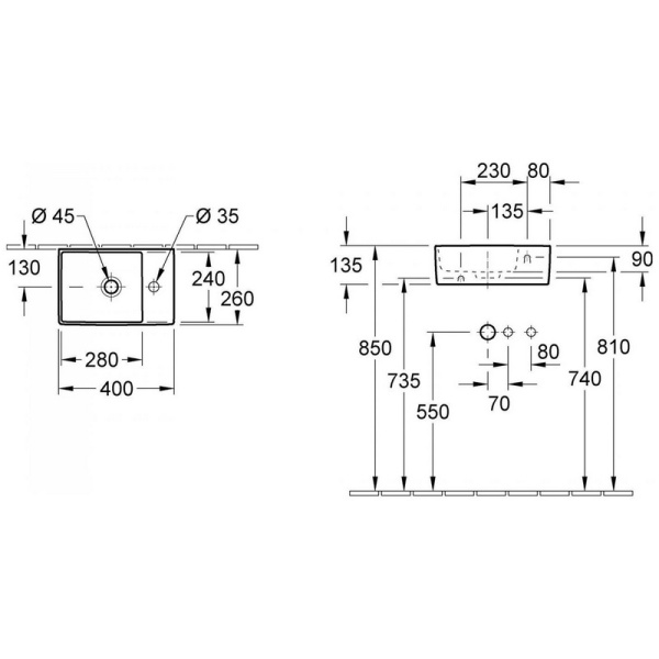 Схема (детальная фотография), накладные (на столешницу), пристенные