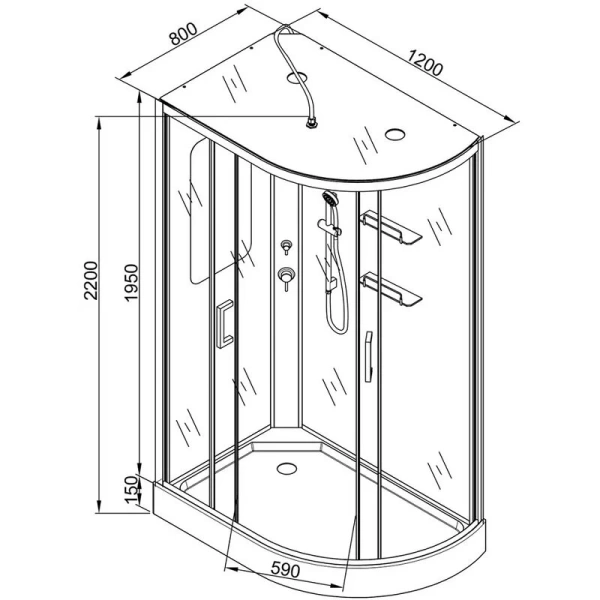 Душевая кабина Deto A 120х80 см левая A102L (детальная фотография), асимметричные