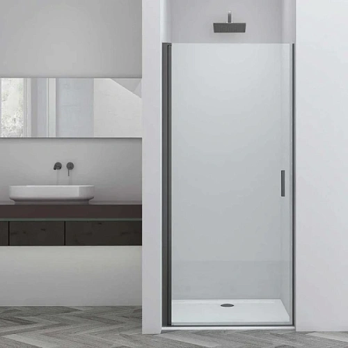 Душевая дверь в нишу Vincea Alpha 60 см профиль вороненая сталь стекло прозрачное - фото 5