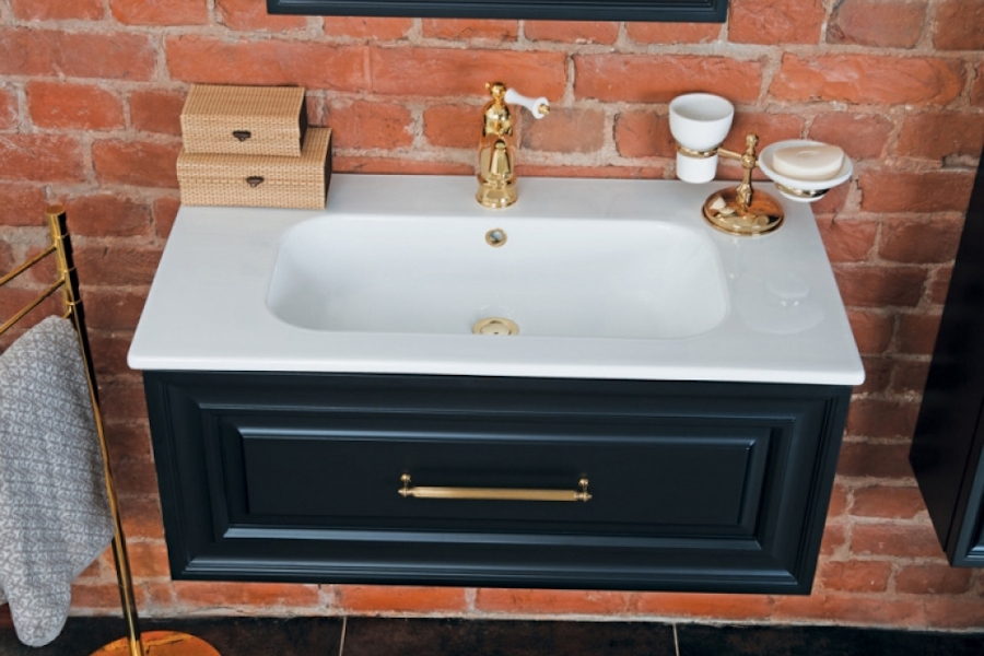 Тумба под раковину, цвет черный матовый, фурнитура золото, La Beaute Cornelia BCO100LNO.OR (детальная фотография) index_1