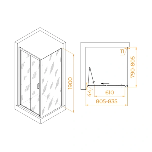 Душевой уголок RGW Passage PA-132B 80х80 см профиль черный 060813288-14 (детальная фотография), квадратные