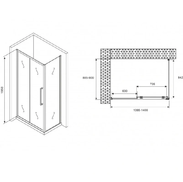 Душевой уголок Abber Schwarzer Diamant 140x90 см профиль хром AG30140H-S90 (детальная фотография), прямоугольные