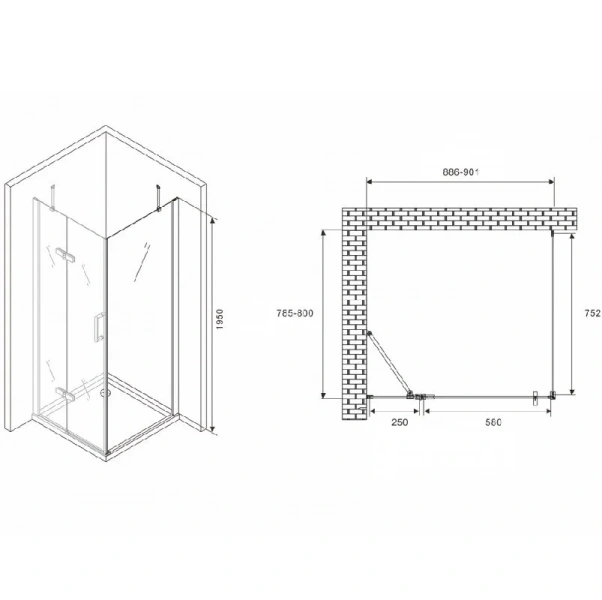 Душевой уголок Abber Zart 90х80 см профиль хром AG08090-S81 (детальная фотография), прямоугольные