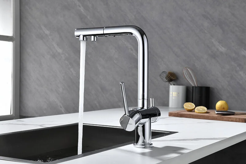 Смеситель для питьевой воды Paulmark Serpentine Se213222 с выдвижным изливом (детальная фотография), хром, бронза, золото, белые, черные, бежевые, другие