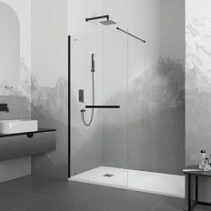 Душевая перегородка RGW Walk In WA-041B 90 см профиль черный, стекло прозрачное