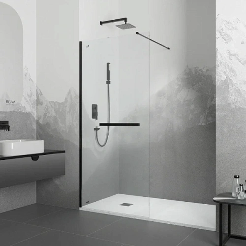 Душевая перегородка RGW Walk In WA-041B 90 см профиль черный, стекло прозрачное - фото 2