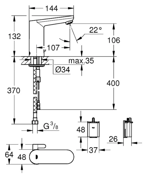 Смеситель для раковины Grohe Eurosmart Cosmopolitan E инфракрасный 36327001 (детальная фотография), для раковины