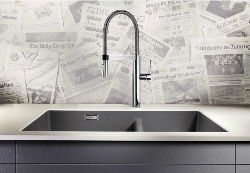 Мойка для кухни Blanco Subline 480/320-U 85.5 см темная скала 523585 (детальная фотография), из искусственного гранита