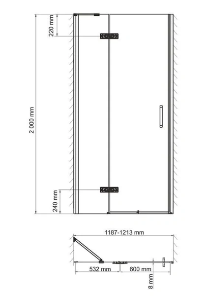 Душевая дверь WasserKRAFT Aller 120 см левая, ручка белая 10H05LWHITE (детальная фотография), современные, hi-tech