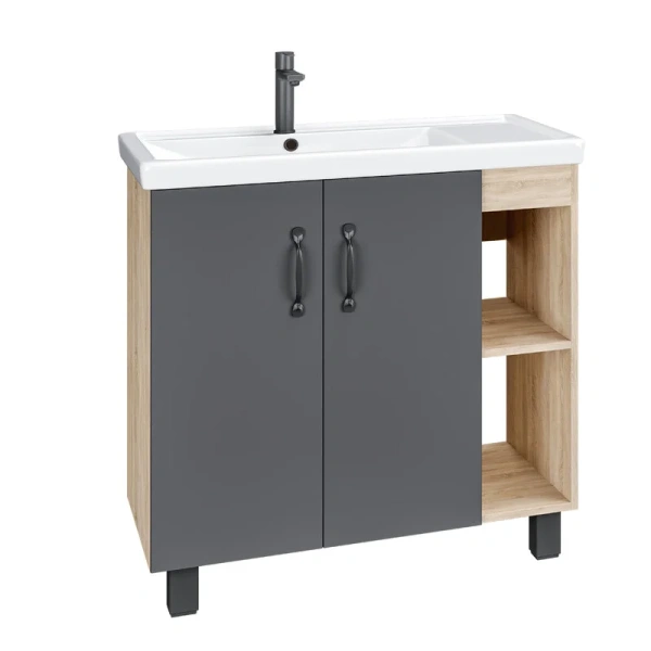 Тумба под раковину напольная Grossman Флай 81 см дуб сонома/серая 108002 (детальная фотография)