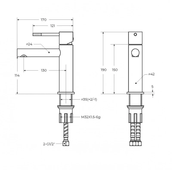 Смеситель для раковины Cezares Relax сатин RELAX-LS2-IN (детальная фотография), для раковины