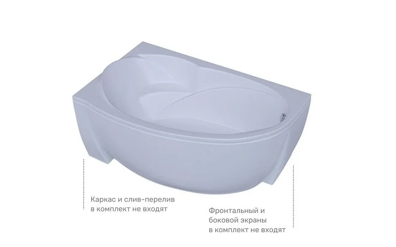 Ванна акриловая Aquatek Бетта BET160-0000169/BET160-0000170, 160 x 97 см, левая/правая, белая (детальная фотография), белые