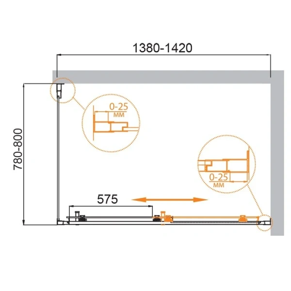 Душевой уголок Cezares Molveno 140x80 см стекло прозрачное MOLVENO-AH-11-140/80-C-Cr-IV (детальная фотография), прямоугольные
