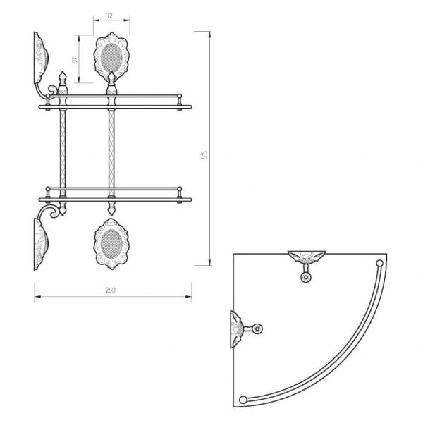 Полочка для ванной Migliore Cleopatra хром 16667 (детальная фотография), классические, ретро, декорированные