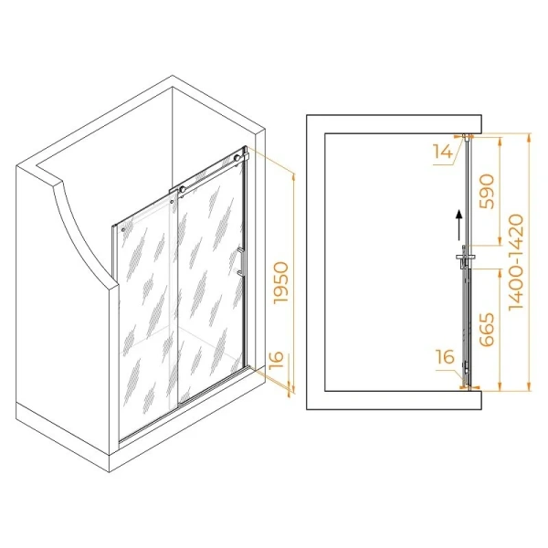 Душевая дверь в нишу RGW Tornado TO-14B 140 см профиль черный, стекло прозрачное 02071414-14 (детальная фотография), современные, hi-tech