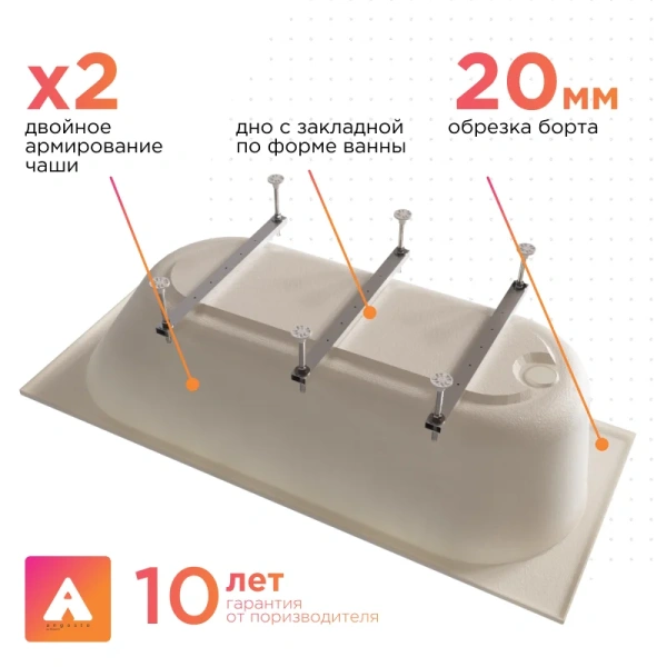 Ванна акриловая Радомир Виктория лайт Ангосто 1-01-0-0-8-260, 170 x 70 см, белый (детальная фотография), прямоугольные