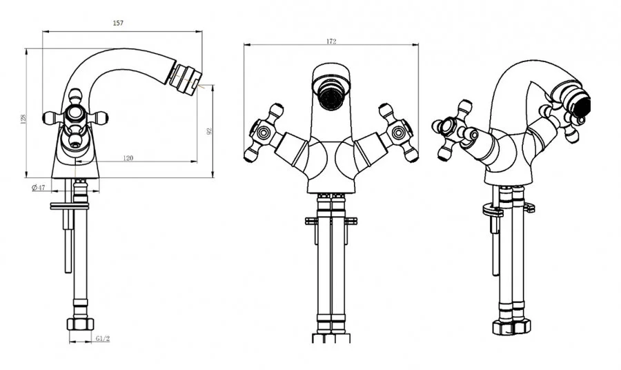 Смеситель для биде Boheme Satine двухвентильный (детальная фотография), для биде