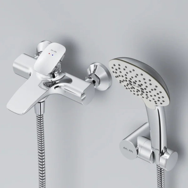 Смеситель для ванны AM.PM Spirit V2.0 с душевым набором F70A15000 (детальная фотография), с 2 монтажными отверстиями