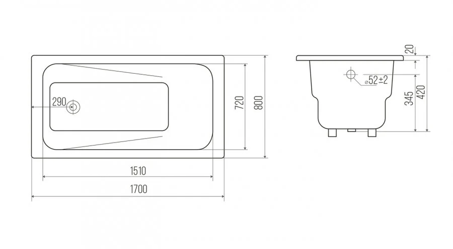Ванна чугунная Goldman Art , 170 х 80 см, цвет белый, AT17080 (детальная фотография), прямоугольные