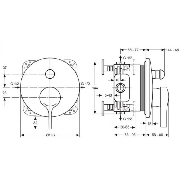 Смеситель для душа Ideal Standard Melange A4720AA с внутренней частью (детальная фотография), для душа