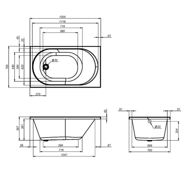 Ванна акриловая Am.Pm X-Joy 120х70 см белая W94A-120-070W-A (детальная фотография), приставные