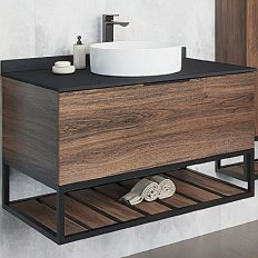 Тумба с раковиной подвесная Comforty Порто 90 см дуб темно-коричневый