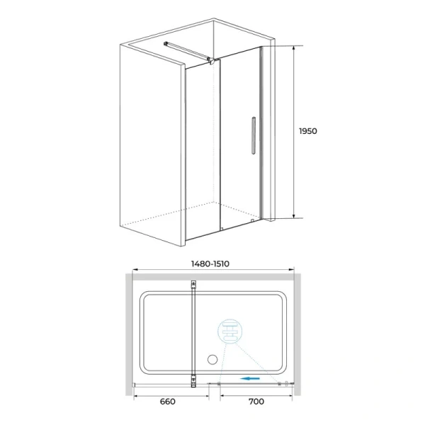 Душевая дверь в нишу RGW Tornado TO-18 B 150 см профиль черный стекло прозрачное 41071815-14 (детальная фотография), современные, hi-tech