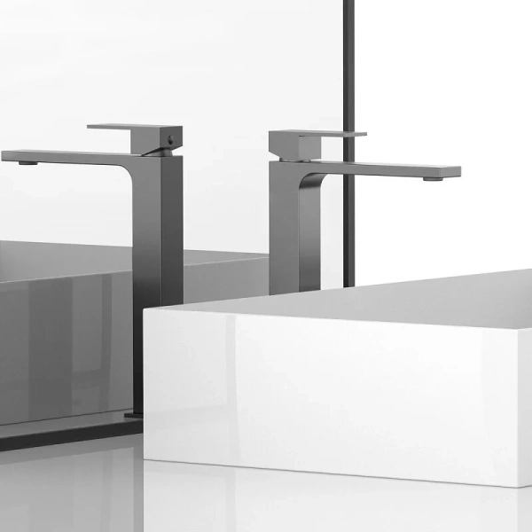 Смеситель для раковины Vincea Cube вороненая сталь VBF-1C02GM (детальная фотография), современные, hi-tech
