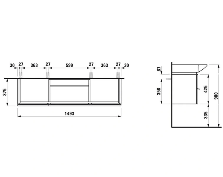 Тумба под раковину подвесная Laufen Case 150 см белая глянцевая 4.0135.2.075.475.1 (детальная фотография), по запросу