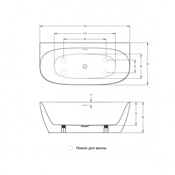 Ванна акриловая Riho Omega 170x80 см белая B094001005 (детальная фотография), акриловые