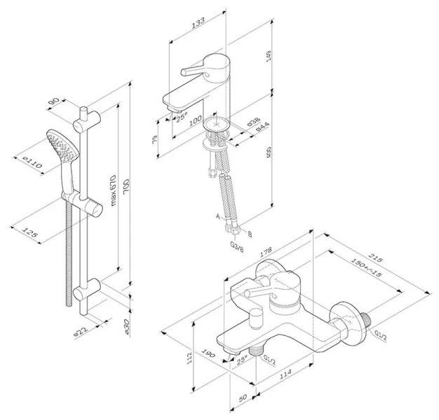 Душевой комплект Am.Pm X-Joy S набор 3 в 1 F40985B00 (детальная фотография), комплекты