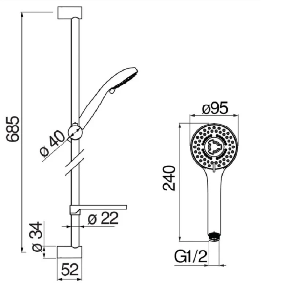 Душевой гарнитур Nobili 3 режима лейки AD140/65CR (детальная фотография), душевые гарнитуры