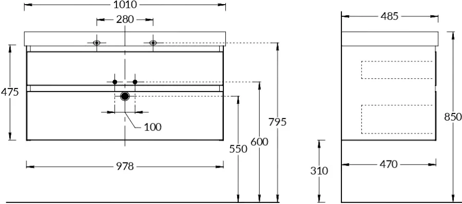 Тумба под раковину подвесная Kerama Marazzi Cubo 100 см лимо CUB.100.2\LIM (детальная фотография), 100 см