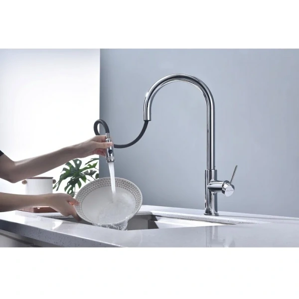 Смеситель для питьевой воды Paulmark Galant хром Ga213077-CR (детальная фотография), с поворотным изливом, c выдвижным изливом (лейкой)