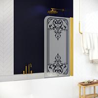 Душевая шторка на ванную профиль золотой рисунок прозрачный стекло матовоее Vegas-glass