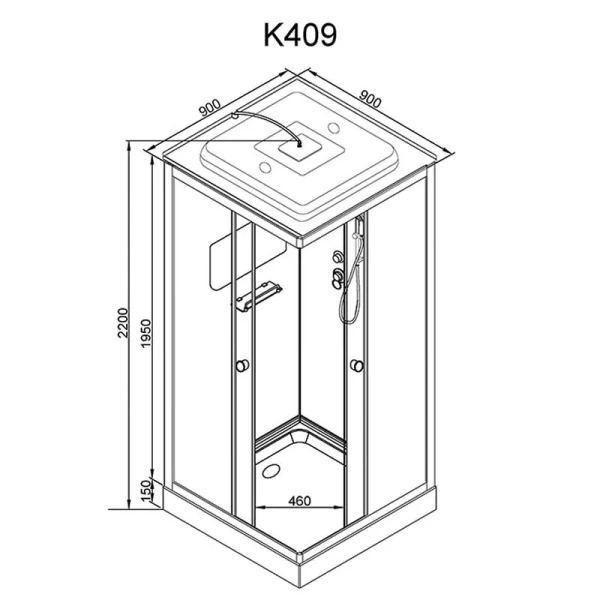 Душевая кабина Deto K 90x90 см стекло прозрачное K409S (детальная фотография), квадратные