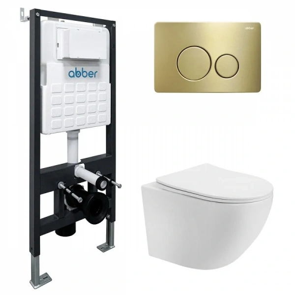 Унитаз с инсталляцией Abber Bequem кнопка золото матовое AC1100T-AC0105-AC0121MMG (детальная фотография)