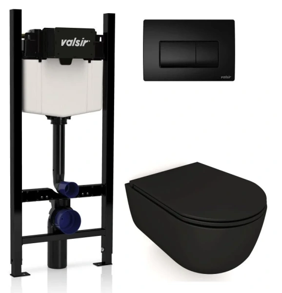 Унитаз с инсталляцией Valsir Dream с черной матовой клавишей KIT VSBM 7334NEMT Slim P1 (детальная фотография)