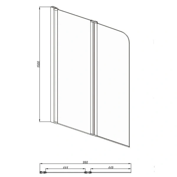Шторка для ванны Акватек 100x150 см профиль хром AQ DEL SBA 10015CH (детальная фотография), 100 см