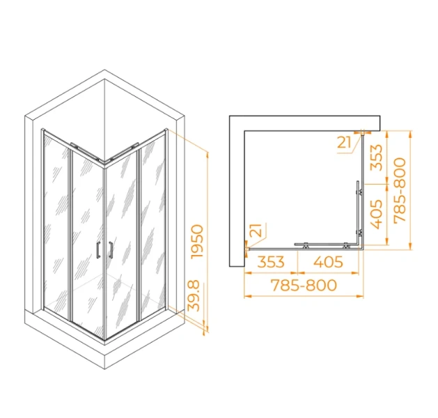 Душевой уголок RGW Passage PA-030B 80x80 см профиль черный, стекло прозрачное 3508103088-14 (детальная фотография), квадратные