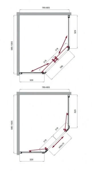 Душевой уголок BelBagno Uno 100х80 см профиль хром, стекло прозрачное UNO-195-PH-2-100/80-C-Cr (детальная фотография), многоугольные