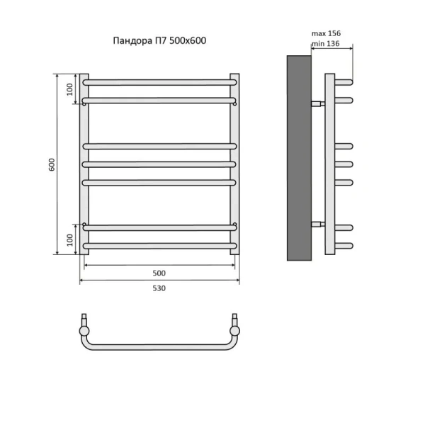 Полотенцесушитель водяной Акватек Пандора 50x60 см хром AQ RRС0760CH (детальная фотография), современные, hi-tech