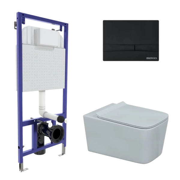 Унитаз с инсталляцией BERGES Floe кнопка черная 043224 (детальная фотография)