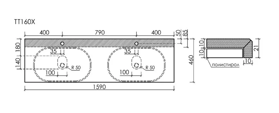 Столешница Sancos 160 см с отверстием под смеситель black sky TT160A1X (детальная фотография), по запросу