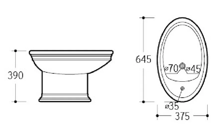 Биде напольное Boheme Puro белое 960 (детальная фотография), современные, hi-tech