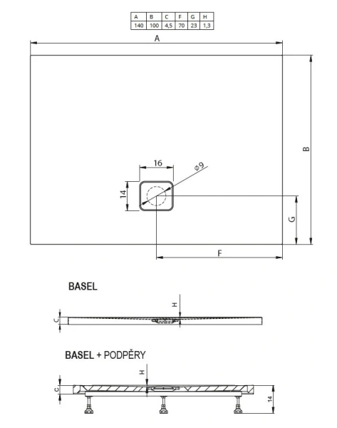 Душевой поддон акриловый с сифоном Riho Basel 434 140x100 см (детальная фотография), прямоугольные