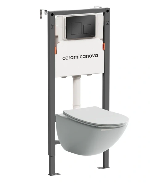 Унитаз с инсталляцией Ceramica Nova Mono кнопка черная матовая CN1905_121002MB (детальная фотография)